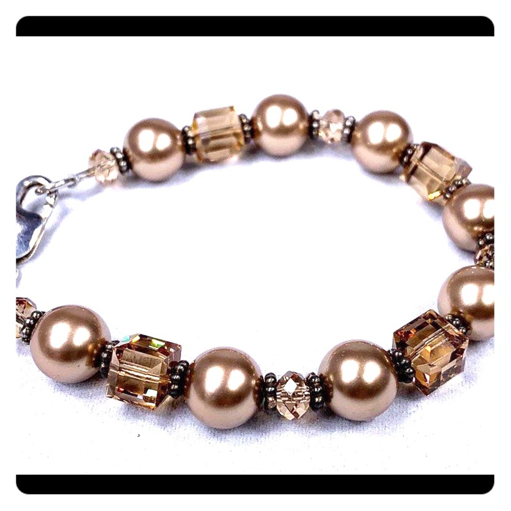 Vintage Crystal champagne pearl .925 bracelet